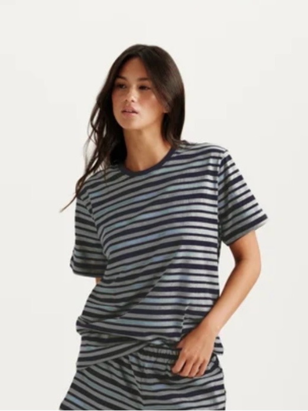 SET Active Daily Stripe Boyfriend Tee in Washed - XS